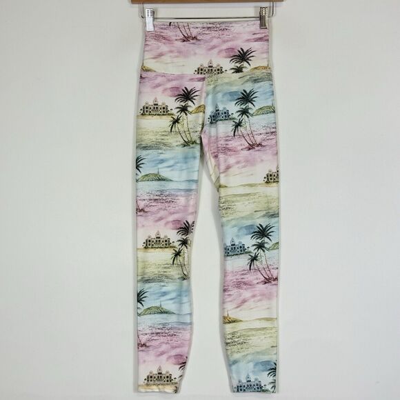 Wildfox Pastel Stripe Tropical Desert Print Athletic Leggings Pants Womens Small - Picture 1 of 6